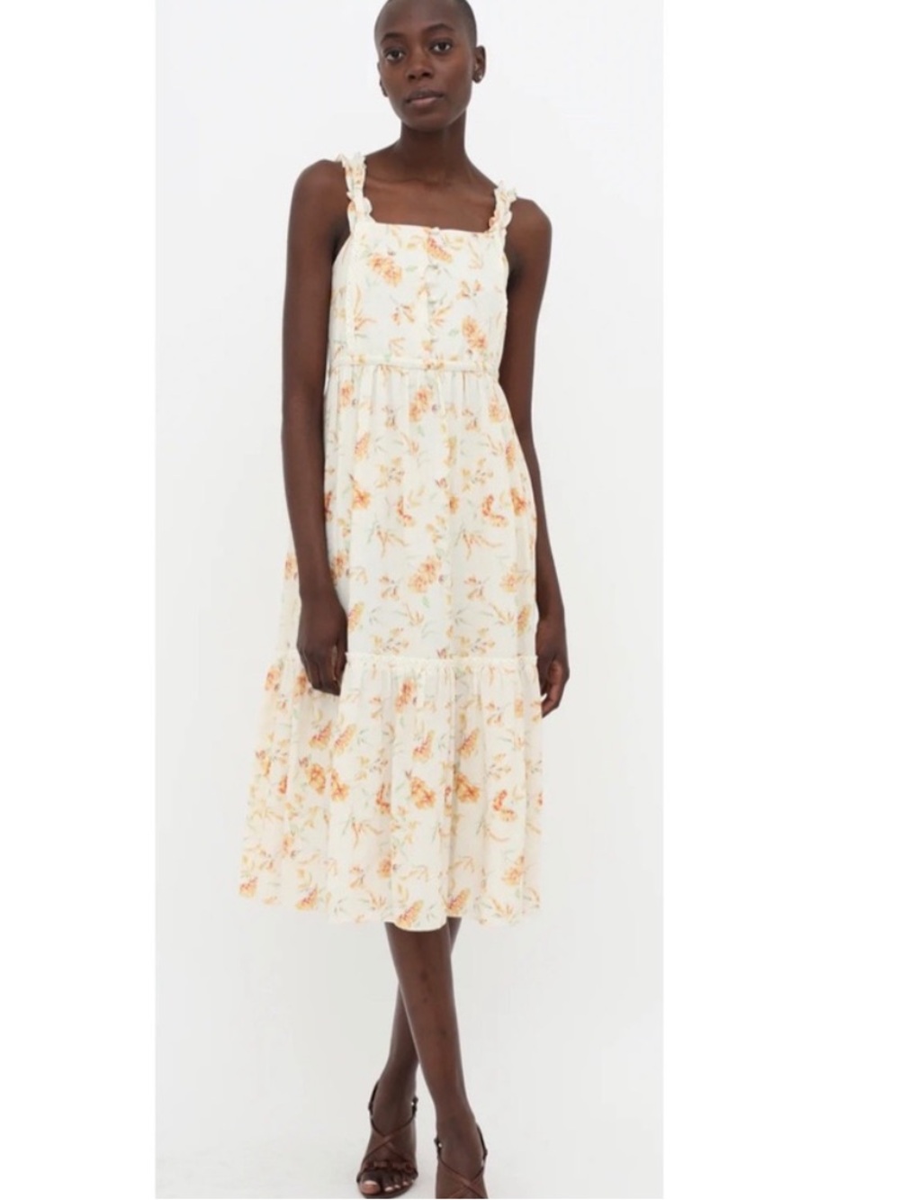 LoveShackFancy Dress Ann Midi Pockets Floral Sunshine Cotton Linen Lined Size L